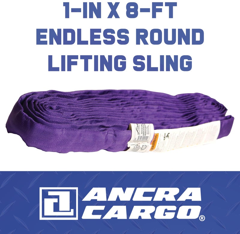 ANCRA CARGO حزام رفع دائري لا نهائي أنكرا، 1" × 8'، بنفسجي، خفيف الوزن ومتين، خيوط صناعية حلزونية، غلاف بوليستر مزدوج الجدار، 3 خيارات للتجهيز، مقاوم للرطوبة - Image 2